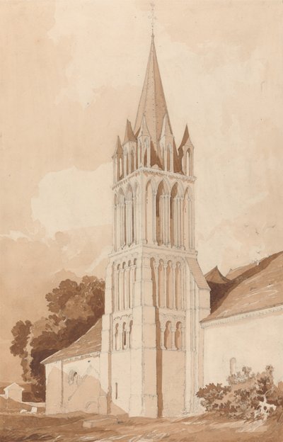 Vista sureste de la iglesia de Ifs, cerca de Caen, Normandía de John Sell Cotman